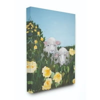 Stupell Endüstrileri Koyun Aile Çiçekler Hayvan Yeşil Mavi Boyama Süper Melissa Lyons tarafından Tuval Duvar Sanatı