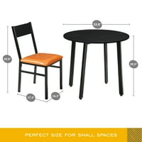 Küçük Alan için Minderli Sandalyeli Yuvarlak Yemek Masası Takımı Seti, Siyah ve Kahverengi