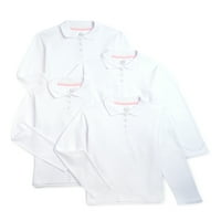 Wonder Nation Kız Okul Üniforması Uzun Kollu Kilitli Polo Gömlek, 4'lü Paket, 4-18 Beden