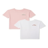 Wonder Nation Girls İşlemeli Cepli Tişörtler, 2'li Paket, 4 Beden ve Artı