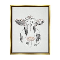 Stupell Industries Süt İnek Çiftliği Hayvan Kroki Tarzı Çizim Çizim Baskı Metalik Altın Yüzen Çerçeveli Tuval Baskı