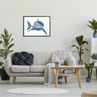 Dişleri Resimsel Olarak Gösteren Stupell Industries Mavi Köpekbalığı Minimal Tasarım Çerçeveli Duvar Sanatı, 24,