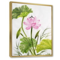 Tek Vintage pembe Lotus çiçek yeşil yaprakları ile çerçeveli resim tuval sanat baskı