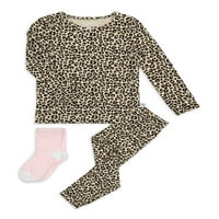 Üzerinde Uyu Bebek Kız Çoraplı Dar Kesim Pijama Takımı - Leopar
