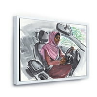 Designart 'Arabian Lady Driving A Car III' Modern Çerçeveli Tuval Duvar Sanatı Baskı