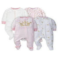 Gerber Kız Bebek Uyu ve Oyna Ayaklı Pijama, 4'lü Paket