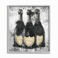 Stupell Industries Şampanya Şişeleri Gri Altın Mürekkep İllüstrasyon Çerçeveli Duvar Sanatı Amanda Greenwood