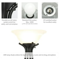 3 Raflı Zemin Lambası Kömür Metal Taban Alabaster Beyaz Cam Gölge 9W LED Ampul