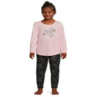Wonder Nation Kızlar Uzun Kollu Üst ve Joggers Pijama Takımı, 2 Parça, 4 Beden ve Artı