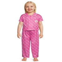 Barbie Yürümeye Başlayan Kızlar Kısa Kollu Uzun Pantolon Düğmesi Ön Pijama Ceket Seti, 2 Parça, Boyutları 2T-5T