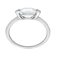 Karat T.G.W. Zümrüt Kesim Beyaz Topaz ve Pırlanta Aksanlı Gümüş Vintage Halo Nişan Yüzüğü