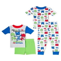 Maskeler Yürümeye Başlayan Çocuk T-Shirt, Kısa ve Pantolon Pijama Takımı, 4'lü, Bedenler 2T-4T