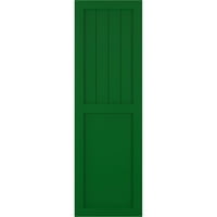 Ekena Millwork 18 W 72 H Gerçek Fit PVC Çiftlik Evi Düz Panel Kombinasyonu Sabit Montajlı Panjurlar, Viridian Yeşili
