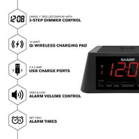 AMP USB Şarj Bağlantı Noktaları ve Alarm Ses Kontrolü ile Qi Kablosuz Şarj Çalar Saat
