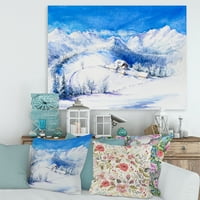 Designart ' Ahşap ev İle kış dağ manzara' Geleneksel tuval duvar sanatı baskı