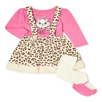 Disney Marie Kız Bebek Üst, Önlük Elbise ve Tayt, 3 Parçalı Set, Bedenler 0 3M-24M