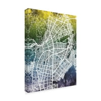 Michael Tompsett tarafından Marka Güzel Sanatlar 'Cali Kolombiya Şehir Haritası Mavi Sarı' Tuval Sanatı