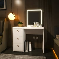 Yatak odası için Boahaus Vesta Modern beyaz ışıklı Makyaj masası