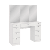 Boahaus Zambak Modern Makyaj Masası, Çekmeceli Dolap Aynaları Kristal Kolları Beyaz Boyalı Yatak Odası için