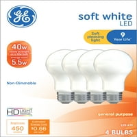 Yumuşak Beyaz LED Ampuller, Watt Eqv, Genel Amaçlı, 9yr, Orta Taban, 4pk