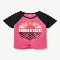 Adalet Kızın Günlük Favorileri Kısa Kollu Düğümlü Ön T-Shirt, Beden XS-XLP