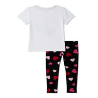 Kızlar Sevgililer Günü'nü Kutlamanın Yolu Grafikli Tişört ve Tayt, 2 Parça Kıyafet Seti, 4-18 Beden