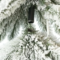 Tatil Zamanı 7ft Önceden Aydınlatılmış Floklu Kalem Alp Yapay Noel Ağacı, Yeşil, 7', Şeffaf