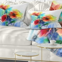 Designart Suluboya Çok Renkli Çiçek Çizimi - Çiçekli Kırlent - 12x20