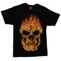 Mens siyah Flaming Skull Cadılar Bayramı T-Shirt büyük