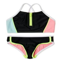 Shelloha Kızlar Colorblock Bikini Üst ve Alt, UPF 50 +, 2 Parçalı Yüzme Seti, 4-16 Beden