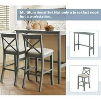 Aukfa Tezgah Yüksekliği Bar Yemek Takımı - Sandalyeler Mutfak Mobilyaları - Gri