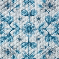 Dayanakları Vintage Mavi Çiçekli Polyester Yorgan, Tam Kraliçe - Tersinir