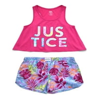 Justice Girls Kolsuz Bluz ve Baskılı Uyku Şortu Pijama Takımı, 2 Parça, Beden 5 ve Artı