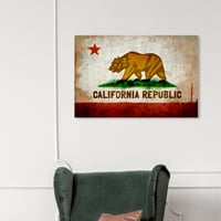 Pist Avenue Haritalar ve Bayraklar Duvar Sanatı Tuval Baskılar 'California Republic' ABD Devletleri Bayrakları-Kahverengi,