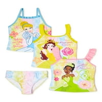 Disney Prenses Kız Tankini Üstleri ve Bikini Altı, 4 Parçalı Yüzme Seti, 4-7 Beden