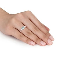 Miabella kadın CT Akuamarin Oluşturulan Beyaz Safir ve Pırlanta 10kt Gül Altın Nişan Yüzüğü