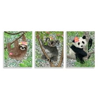 Stupell Indtries Tropikal Hibisc Çiçek Orman Hayvanları Koala Panda Tembellik, 19, Lisa Lane Tasarımı
