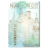 Pist Avenue Şehirler ve Skylines Duvar Sanatı Tuval Baskı 'New York Kroki Renk' Amerika Birleşik Devletleri Şehirler-Altın,
