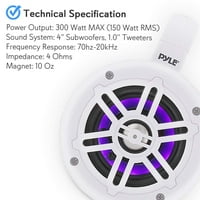 Pyle PLMRLEWB46W - Su Geçirmez Anma Deniz Kulesi Hoparlörleri - Dahili LED Işıklı Wakeboard Subwoofer Hoparlör Sistemi