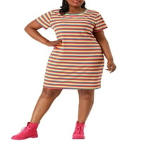 Benzersiz Pazarlık Junior's Plus Size Tunik Çizgili Kısa Kollu Midi Elbise