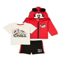 Disney Mickey Mouse Erkek Bebek Cosplay Hoodie, Tişört ve Şort Kıyafet Seti, 3 Parça, Boyutları 0 3 Ay