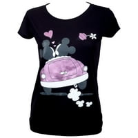 Mickey ve Minnie Moto Mouse Kadın Siyah Tişört-XLarge