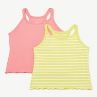 Ücretsiz Montaj Kızlar Racerback Nervürlü Tank Tops, 2-Pack, Boyutları 4-& Artı