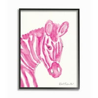 Stupell Industries çocuk Suluboya Zebra Portre Pembe Şerit Hayvanat Bahçesi Hayvan Çerçeveli Duvar Sanatı Tasarım