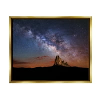 Stupell Industries Göz Kamaştırıcı Yıldızlı Gökyüzü Samanyolu Çöl Butte Grafik Sanat Metalik Altın Yüzen Çerçeveli