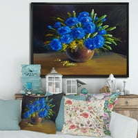 Designart 'Natürmort Vazoda Mavi Kır Çiçekleri Bir Buket' Geleneksel Çerçeveli Tuval Duvar Sanatı Baskı