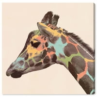 Wynwood Stüdyo Hayvanlar Tuval Sanat Baskı 'Renkli Zürafa' Hayvanat Bahçesi ve Vahşi Hayvanlar-Kahverengi, Sarı
