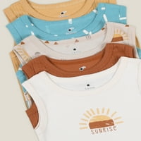 Little Star Organik Erkek Bebek 5Pk Kolsuz Bodysuits, Beden Yenidoğan- Aylar