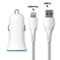 onn. USB-C'den USB Kablosuna Çift Bağlantı Noktalı Araç Şarj Kiti, Beyaz