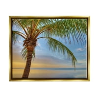 Gündoğumu Palmiye Ağacı Gökyüzü Yansıma Kıyı Fotoğraf Metalik Altın Çerçeveli Sanat Baskı Duvar Sanatı